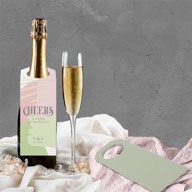 Farbblock Hochzeitsfeder-ID740 Flaschenhanger-Tag Flaschenanhänger (Front/Back In Situ)