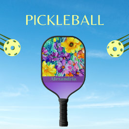 Farbblock Horizontal Elegante Blume mit Namen Pickleball Schläger