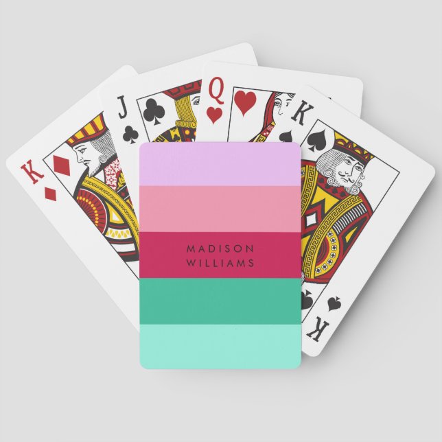 Farbblock Horizontaler Streifen Viva Magenta Frühj Spielkarten (Rückseite)