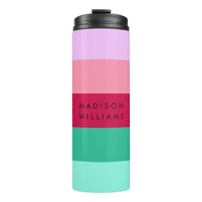 Farbblock Horizontaler Streifen Viva Magenta Frühj Thermosbecher (Vorderseite)