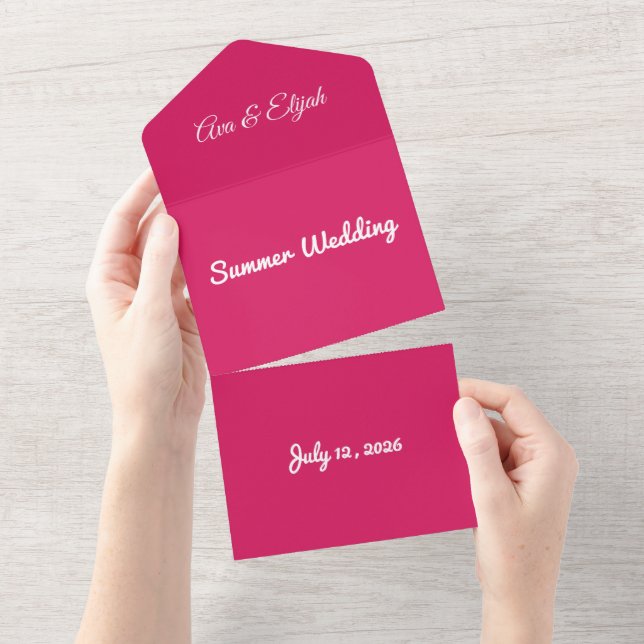 Farbblock in heißem Rosa | Fetter Hochzeitstemplat All In One Einladung (Abreißtisch)
