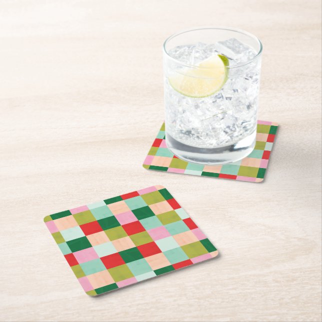 Farbblock Merry & Bright Rechteckiger Pappuntersetzer (Vor Ort)