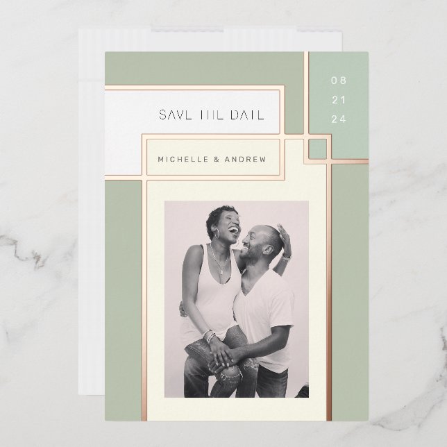 Farbblock Mitte Jahrhundert Modernes Save the Date Folieneinladung (Briefumschlag)