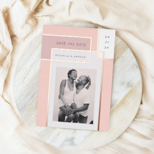 Farbblock Mitte Jahrhundert Modernes Save the Date Folieneinladung