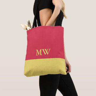 Farbblock Monogramm Totbeutel Dunkelrosa und Gelb Tasche