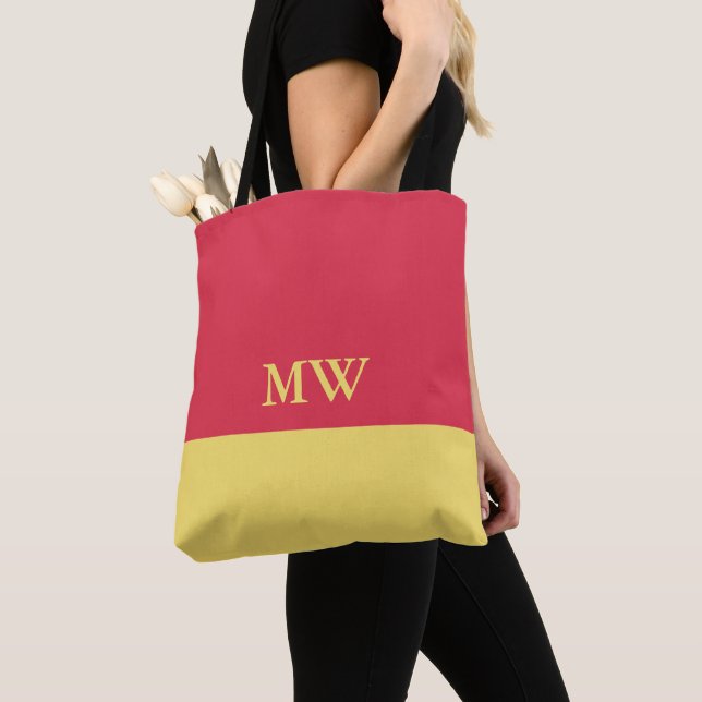 Farbblock Monogramm Totbeutel Dunkelrosa und Gelb Tasche (Von Nahem)