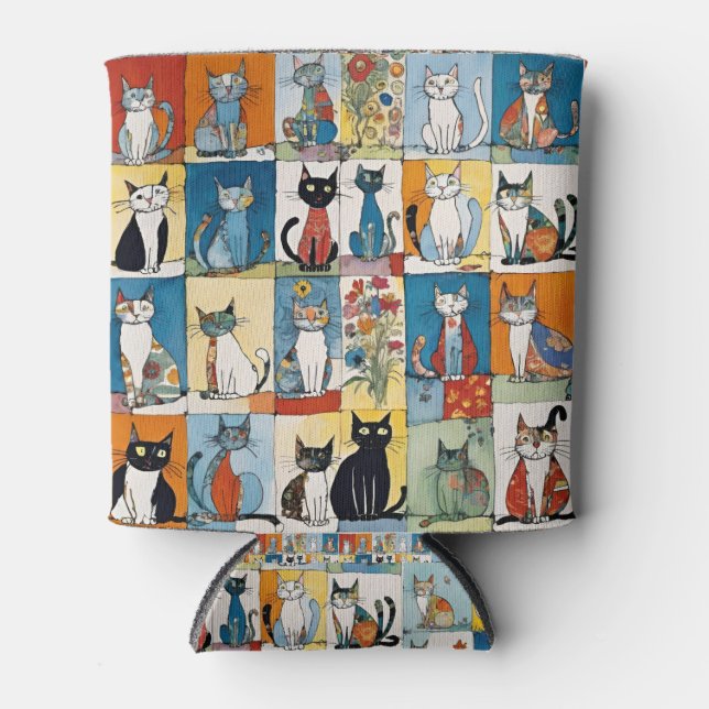 Farbblock-Patchwork-Blumenmuster für Katzen setzen Dosenkühler (Vorderseite)