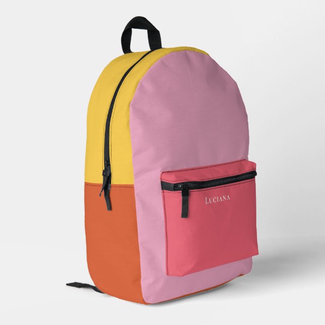 Farbblock Personalisiert mit Name Bedruckter Rucksack (Rückseitige Ecke links)