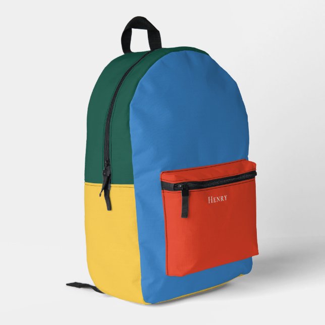 Farbblock Personalisiert mit Name Bedruckter Rucksack (Rückseitige Ecke links)