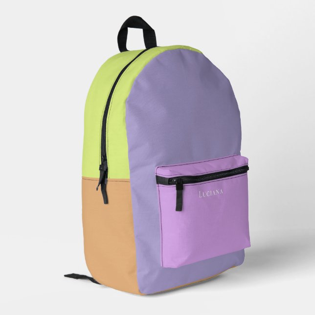 Farbblock Personalisiert mit Name Bedruckter Rucksack (Rückseitige Ecke links)