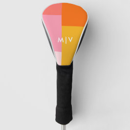 Farbblock Rosa und Orange | Modernes Monogramm Golf Headcover