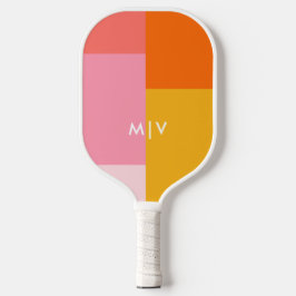 Farbblock Rosa und Orange | Modernes Monogramm Pickleball Schläger