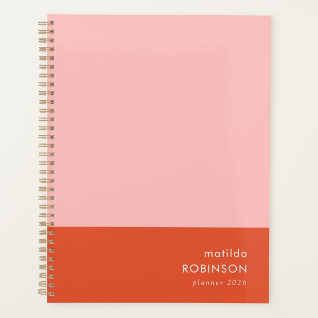 Farbblock Rosa und Rot Moderne Frauen 2026 Planer (Vorderseite)
