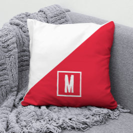 Farbblock Rot und Weiß Benutzerdefinierte Monogram Kissen