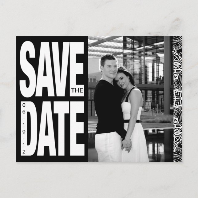 Farbblock - Save the Date benutzerdefiniert - Schw Ankündigungspostkarte (Vorderseite)