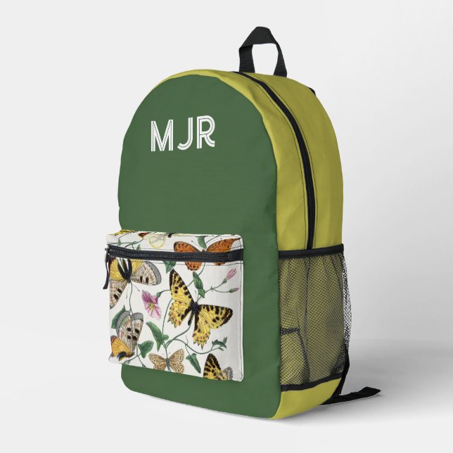 Farbblock Schmetterlinge Grün und Gelb Bedruckter Rucksack (Rückseitige Ecke Rechts)