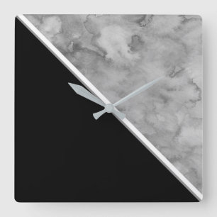 Farbblock Schwarz/Grau Quadratische Wanduhr