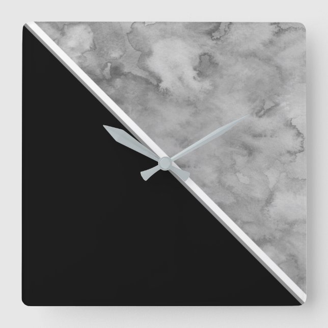 Farbblock Schwarz/Grau Quadratische Wanduhr (Vorderseite)