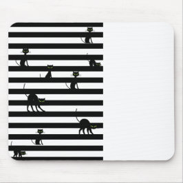 Farbblock Schwarze Katze und Streifen Mousepad