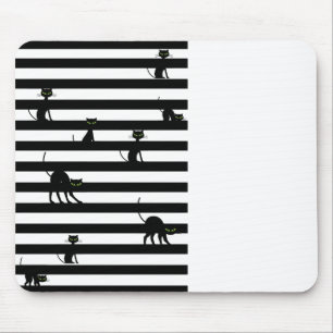 Farbblock Schwarze Katze und Streifen Mousepad