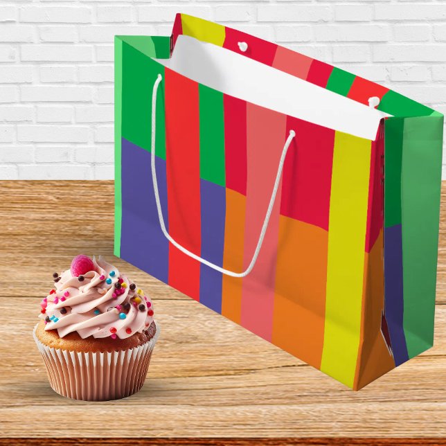 Farbblock Streifen Monogramm Name Regenbogen Große Geschenktüte (Von Creator hochgeladen)