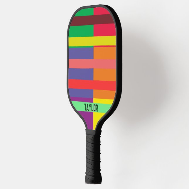 Farbblock Streifen Monogramm Name Regenbogen Pickleball Schläger (Links)