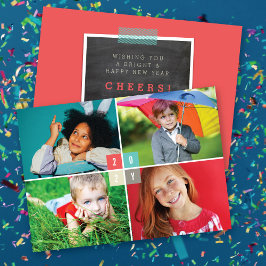 Farbblöcke 2025 Modernes Neujahr 4 FotoCollage Feiertagskarte