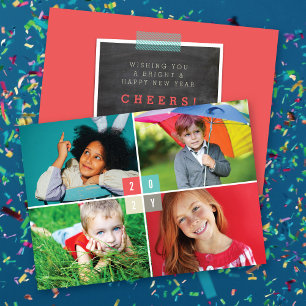 Farbblöcke 2025 Modernes Neujahr 4 FotoCollage Feiertagskarte