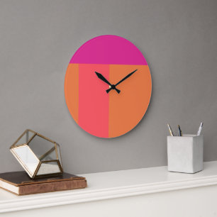 Farbblöcke in heiß rosa und orange große wanduhr