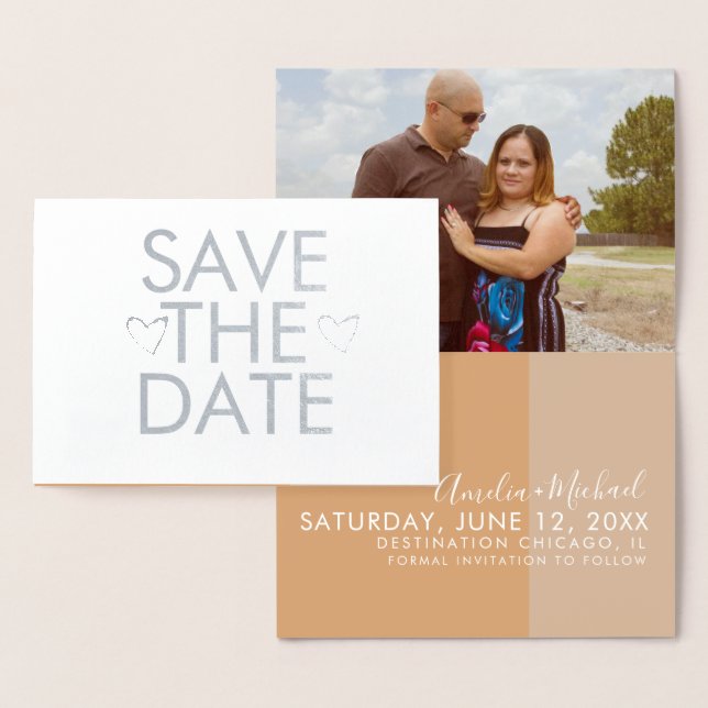 Farbblockherzen Save the Date Fotokarte Folienkarte (Anzeige)