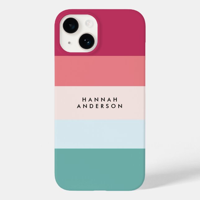 Farbblockhorizontaler Streifen Rosa und grüne Mono Case-Mate iPhone 14 Hülle (Rückseite)