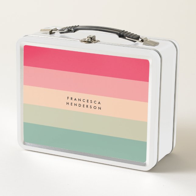 Farbblockhorizontaler Streifen Rosa und grüne Mono Metall Brotdose (Vorderseite)