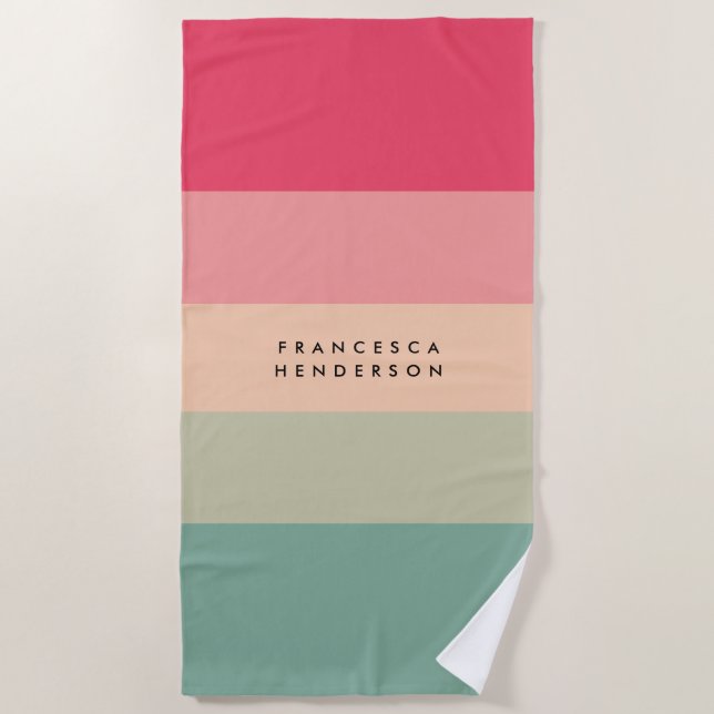 Farbblockhorizontaler Streifen Rosa und grüne Mono Strandtuch (Vorderseite)
