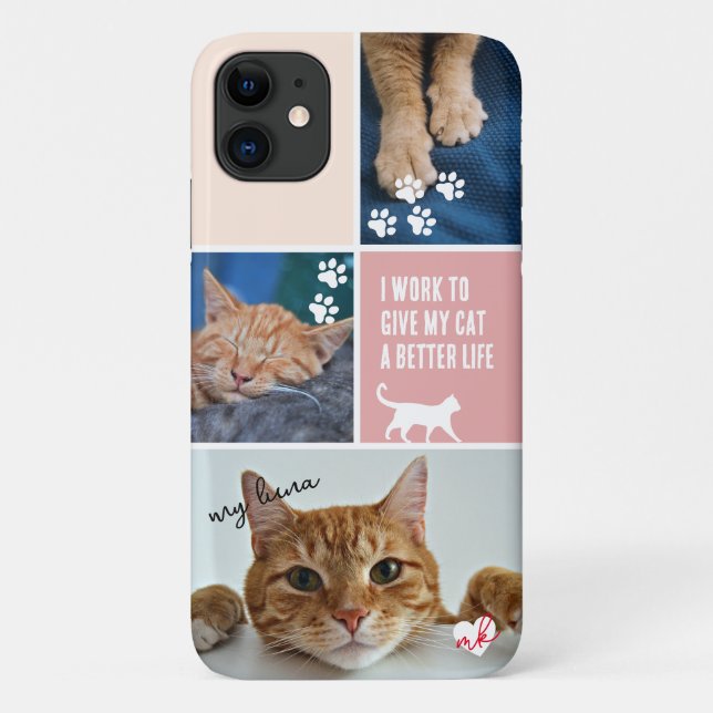 Farbblockkatzenkatze Monogramm Pet Case-Mate iPhone Hülle (Rückseite)