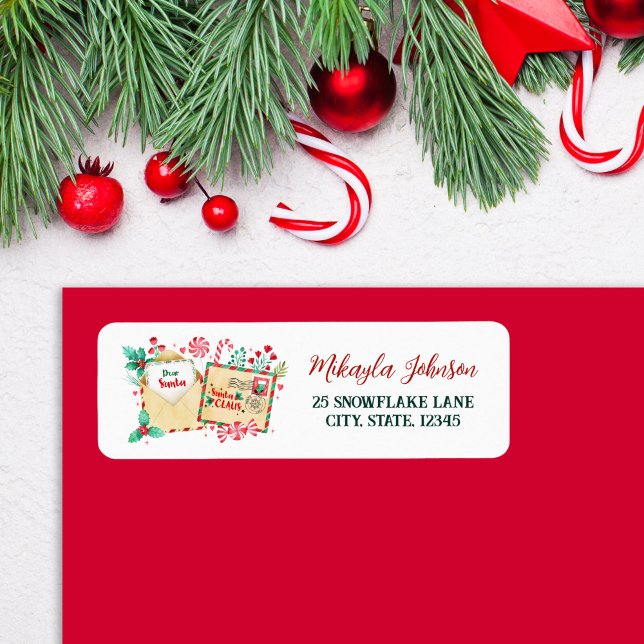 Farbbrief an die Santa Rücksendeadresse (Watercolor Letter to Santa Return Address Label)