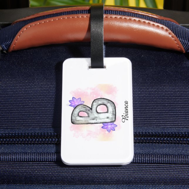 Farbbrief B mit violetten Blumen Gepäckanhänger (Rückseite Insitu 4)