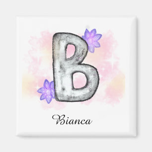 Farbbrief B mit violetten Blumen Magnet