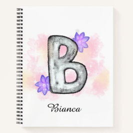 Farbbrief B mit violetten Blumen Notizbuch