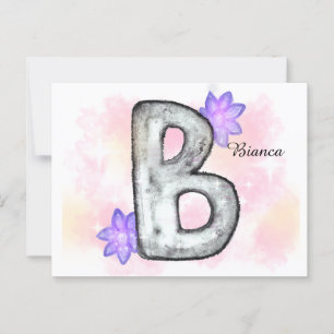 Farbbrief B mit violetten Blumen Postkarte
