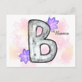 Farbbrief B mit violetten Blumen Postkarte