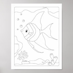 Farbbuch Niedlich Kleine Fisch Antistress Poster