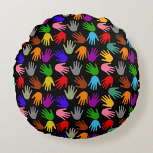 Farbdesign mit schwarzem Handabdruckmuster Rundes Kissen