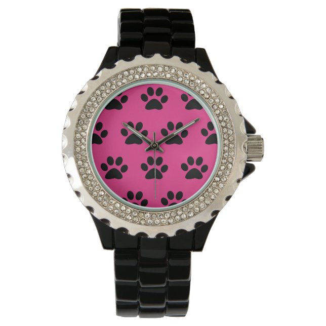 Farbdruckmuster Schwarz Pink Niedlich Stilvoll Gir Armbanduhr (Vorderseite)