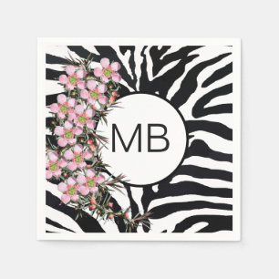 Farbdruckpink Wild Blume Monogramm Schwarz-weiß Serviette