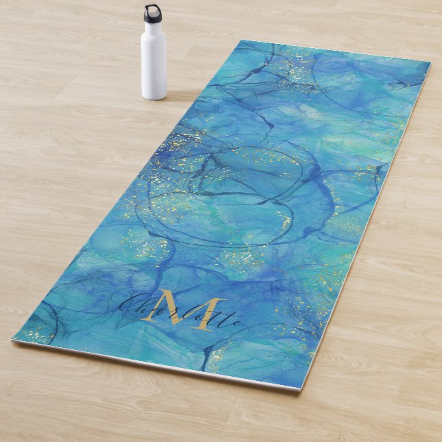 Farbe Blau & Gold - Monogramm + Name Yogamatte (Beispiel)