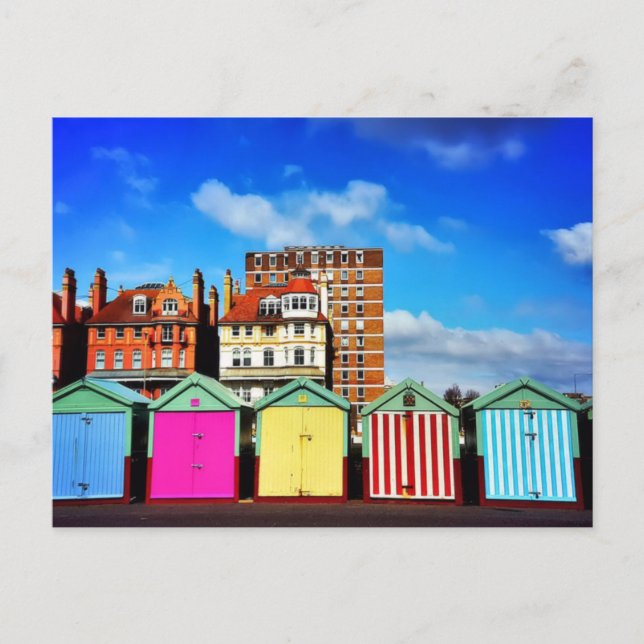 Farbe: Brighton Beach Huts Postkarte (Vorderseite)