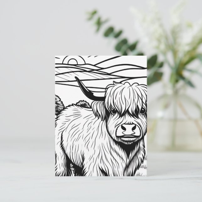 Farbe dein eigenes! Highland Cow Postkarte (Stehend Vorderseite)