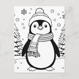 Farbe dein eigenes! Winterpinguin Postcard Postkarte