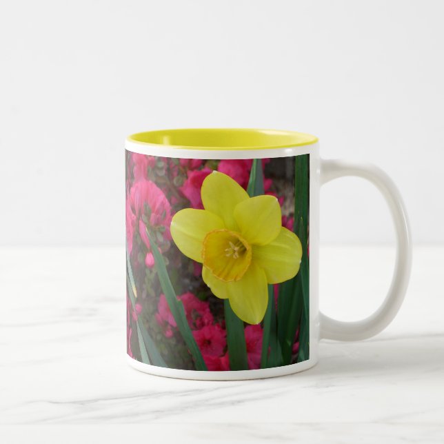 Farbe der Frühlingsblumen Rosa und Gelb Zweifarbige Tasse (Rechts)