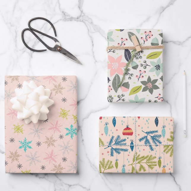 Farbe des rosa Weihnachtsbunds: Weibliche Touch Geschenkpapier Set (Vorderseite)